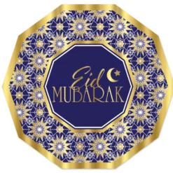 Mørkelilla Eid Mubarak Tallerkner 23 cm, 8 stk.