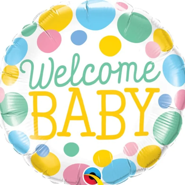 Multifarvet "Welcome Baby" Folieballon Rund, 46 cm