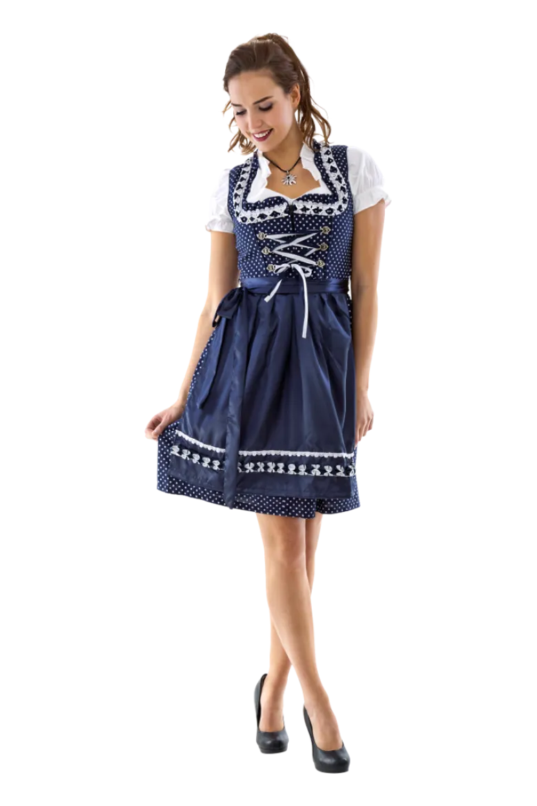 Navyblå Dirndl i 100% Bomuld, 3 Dele