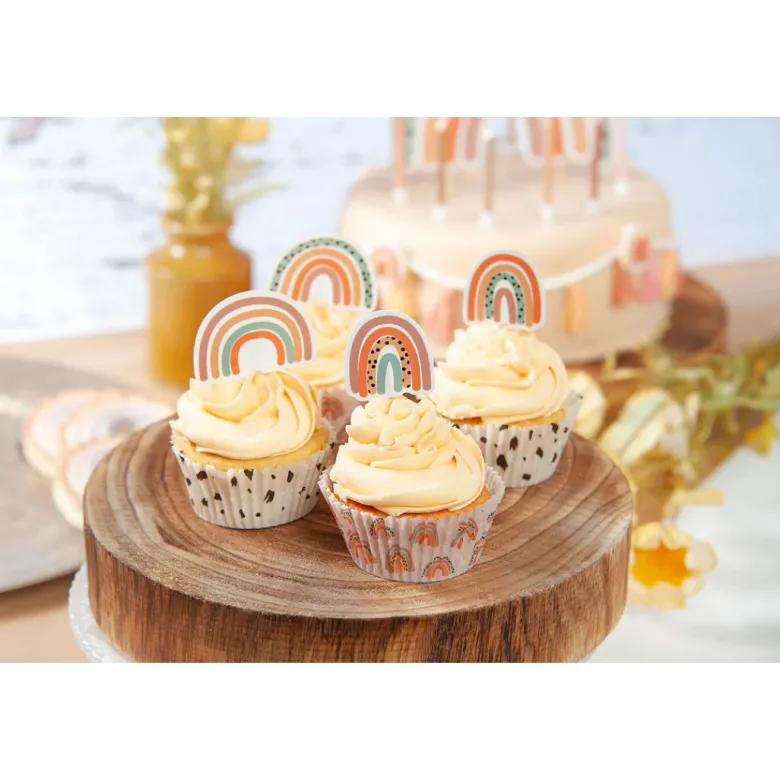 Neutral Regnbue Cupcake Picks, 12 stk.