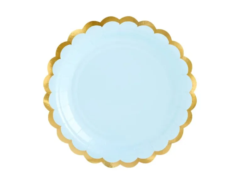 Pastel Lyseblå Tallerkner m/Guld Kant, 6 stk.