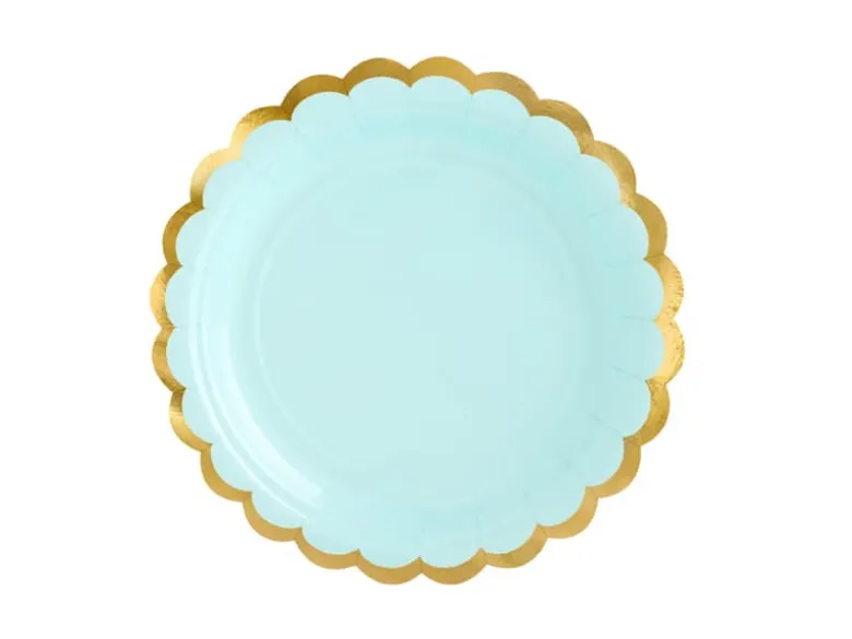 Pastel Mintgrønne Tallerkner m/Guld Kant, 6 stk.