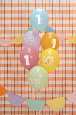 Pastel 1 Års Fødselsdagsballoner, 6 stk.
