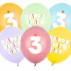 Pastel 3 Års Fødselsdagsballoner, 6 stk.
