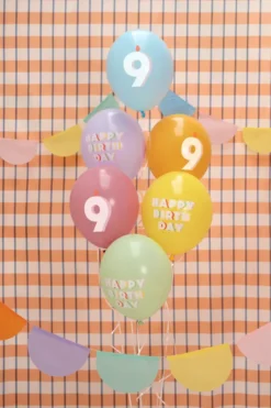 Pastel 9 Års Fødselsdagsballoner, 6 stk.