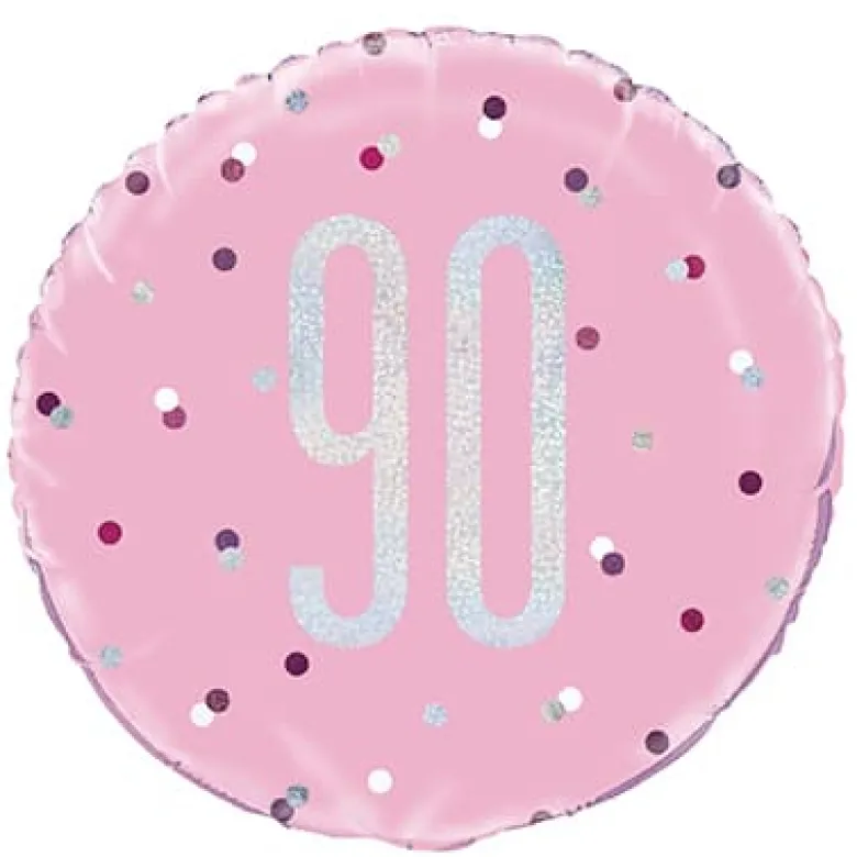 Pink Glitz Fødselsdags Folieballon, 90 År