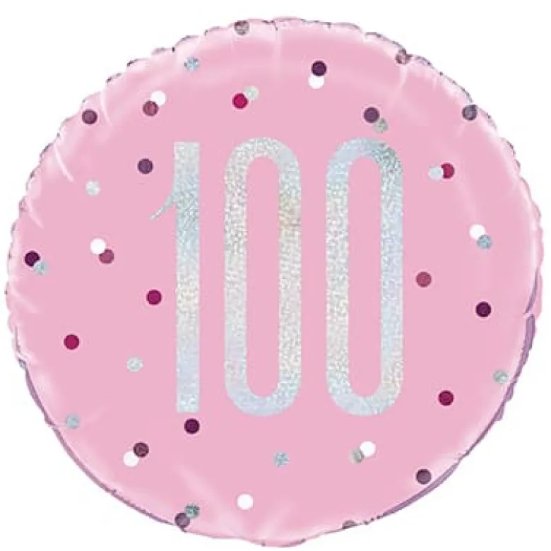 Pink Glitz Fødselsdags Folieballon, 100 År