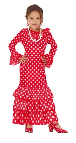 Polkaprikket Rød Flamenco Kjole