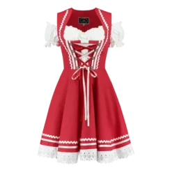 Rød Dirndl m/Løs Skjorte i 100% Bomuld
