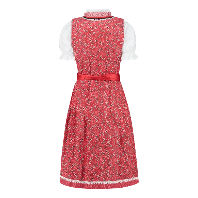 Rød Luksus Dirndl i 3 dele m/Løs Skjorte