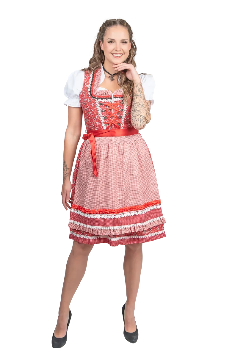 Rød Luksus Dirndl i 3 dele m/Løs Skjorte