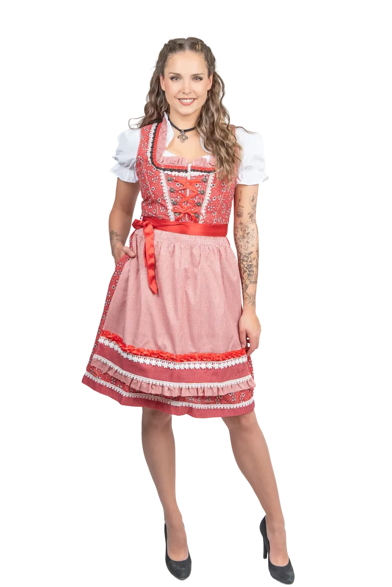 Rød Luksus Dirndl i 3 dele m/Løs Skjorte