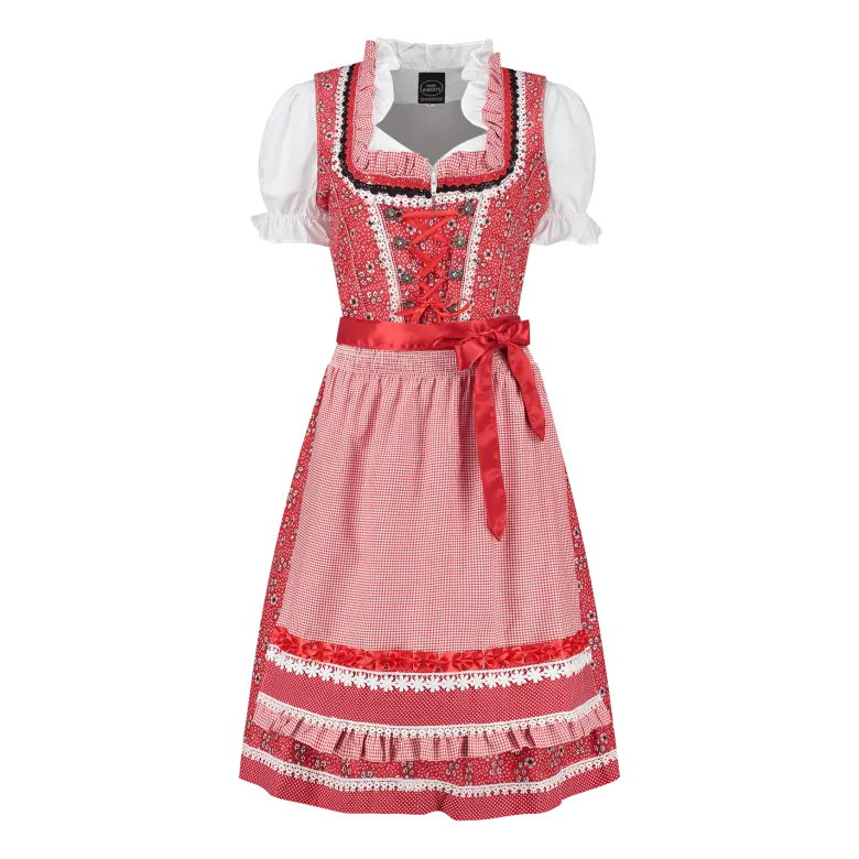 Rød Luksus Dirndl i 3 dele m/Løs Skjorte