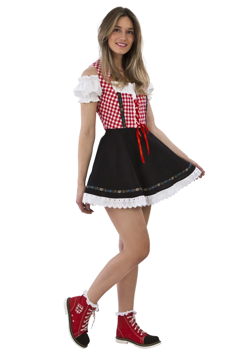 Rød& Sort Dirndl, Alt-i-1, Bomuldsmix