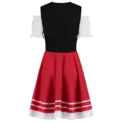 Rød/Sort Dirndl m/Løs Skjorte i 100% Bomuld