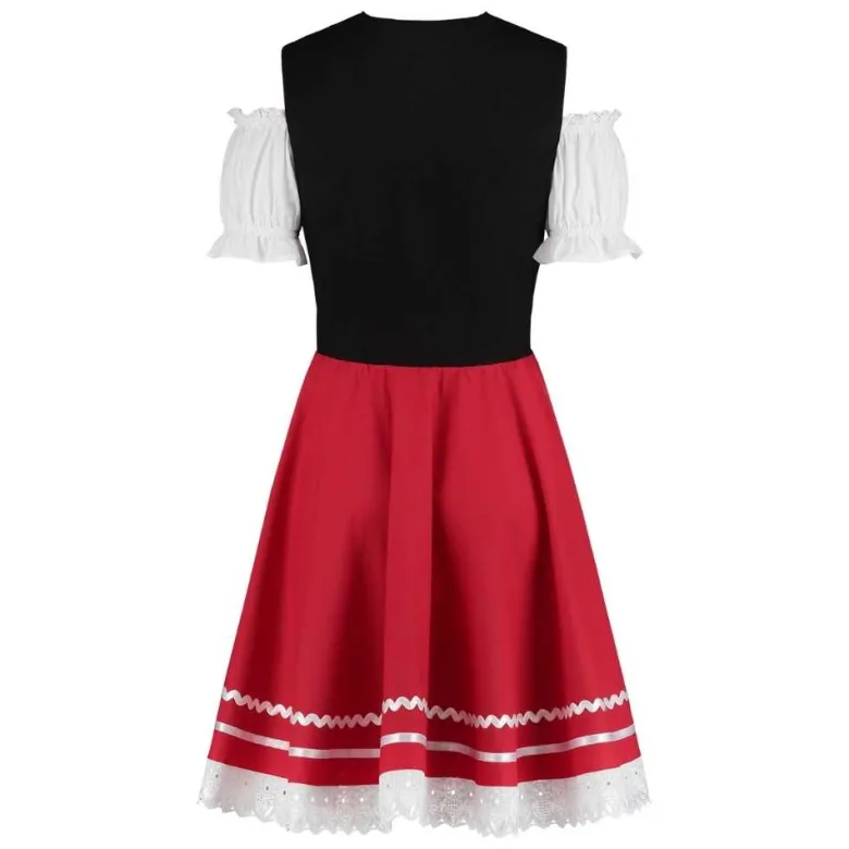 Rød/Sort Dirndl m/Løs Skjorte i 100% Bomuld