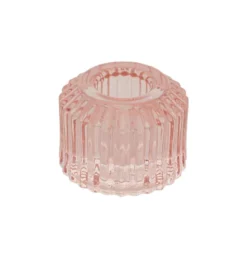 Rillet Lysestage Rund Lyserød, 5 x 4 cm