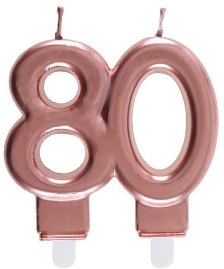 Rosegold Kagelys - Fødselsdagslys 80 År
