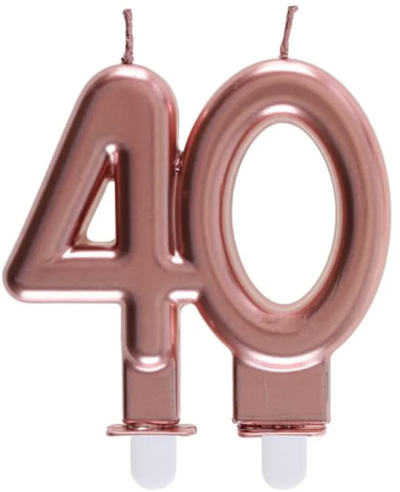 Rosegold Kagelys - Fødselsdagslys 40 År