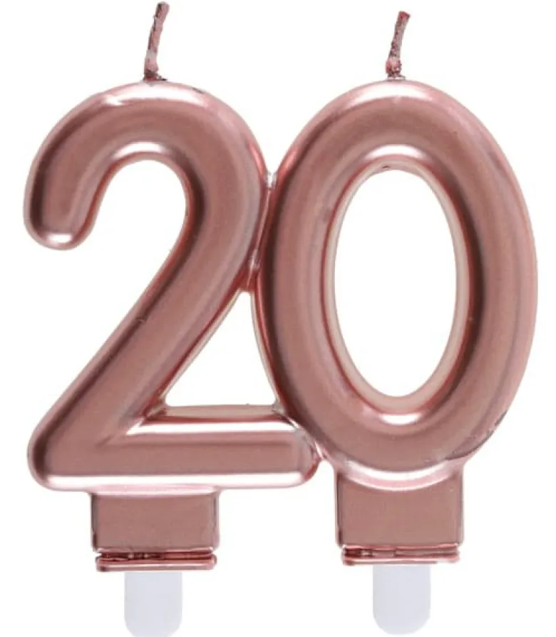 Rosegold Kagelys - Fødselsdagslys 20 År