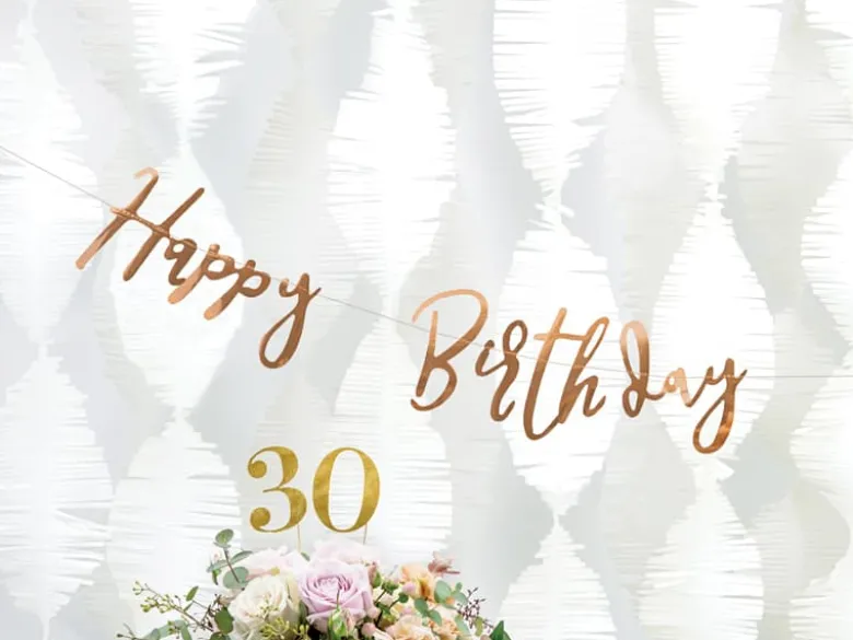 Rosegold Skråskrift "Happy Birthday" Banner, 62cm