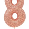 Rosegold Tal Kagelys m/Glitter 6.5 cm - 8 Tal