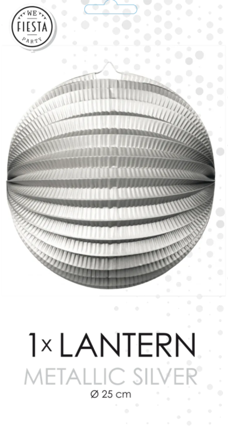 Rund Papirlanterne i Metallic Sølv, 25 cm