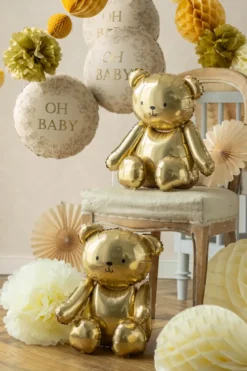 Siddende Bamse Ballon i Guld
