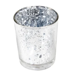 Sølv Glas Fyrfadsstage, 5.5 x 6.7 cm