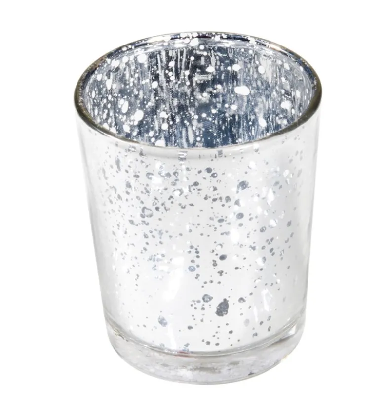 Sølv Glas Fyrfadsstage, 5.5 x 6.7 cm