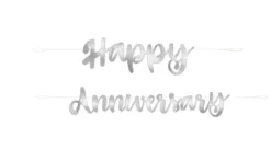 Sølv Skråskrift "Happy Anniversary" Banner, 182cm