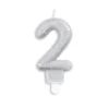 Sølv Talformet Kagelys m/Glitter 7 cm - 2 Tal