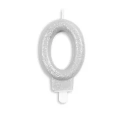 Sølv Talformet Kagelys m/Glitter 7 cm - 0 Tal