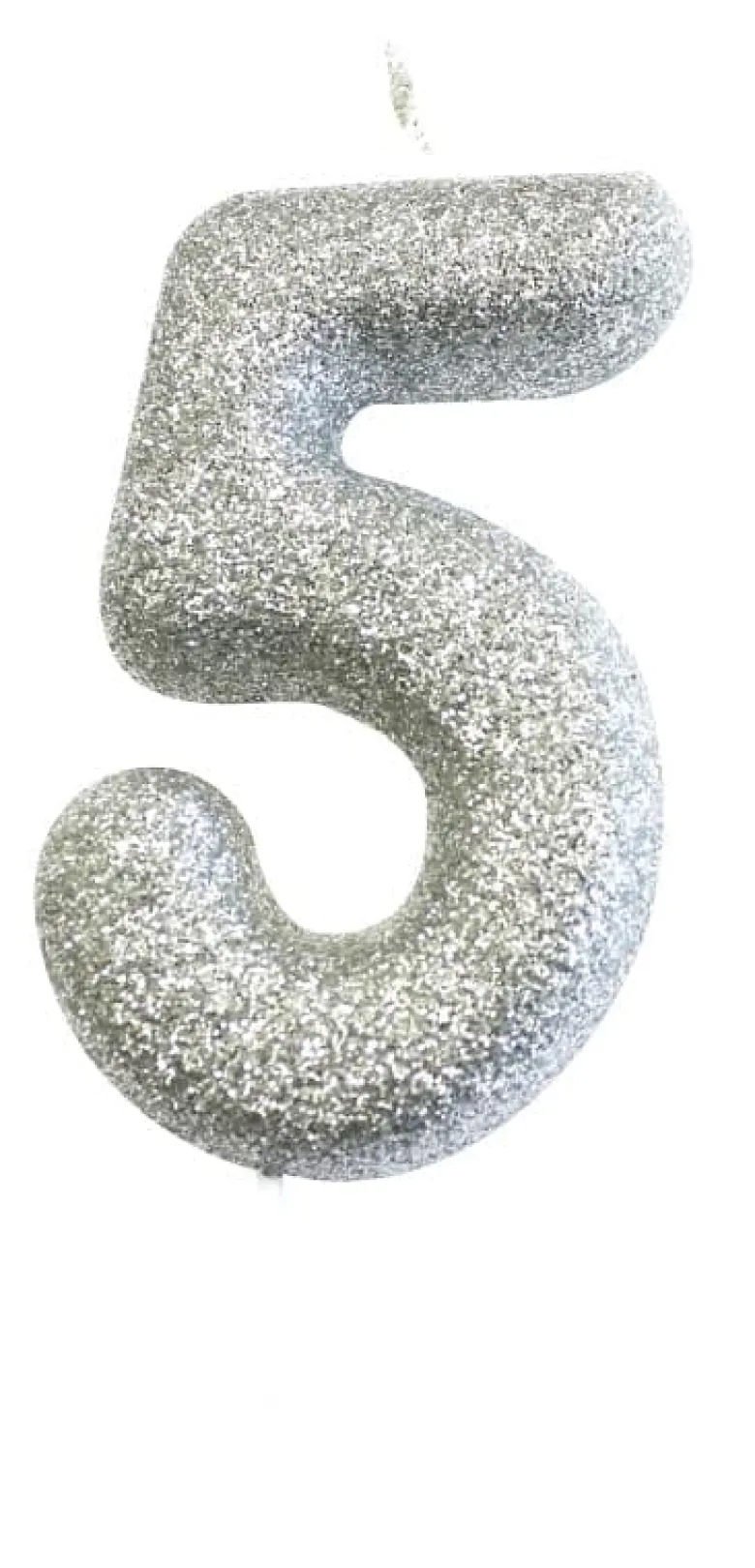 Sølv Tal Kagelys m/Glitter 6.5 cm - 5 Tal