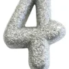 Sølv Tal Kagelys m/Glitter 6.5 cm - 4 Tal