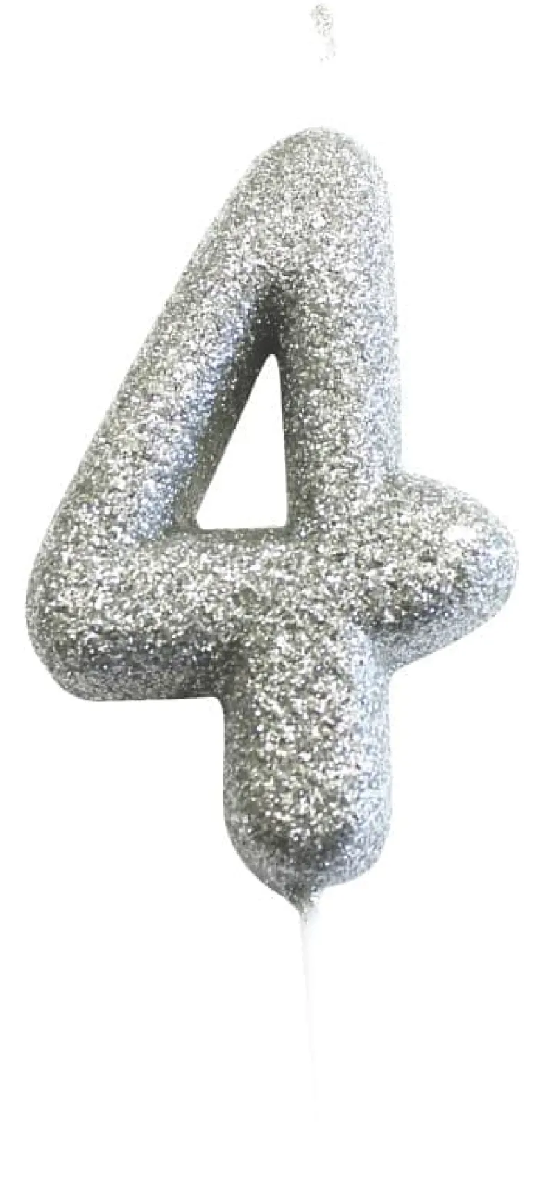 Sølv Tal Kagelys m/Glitter 6.5 cm - 4 Tal