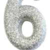 Sølv Tal Kagelys m/Glitter 6.5 cm - 6 Tal