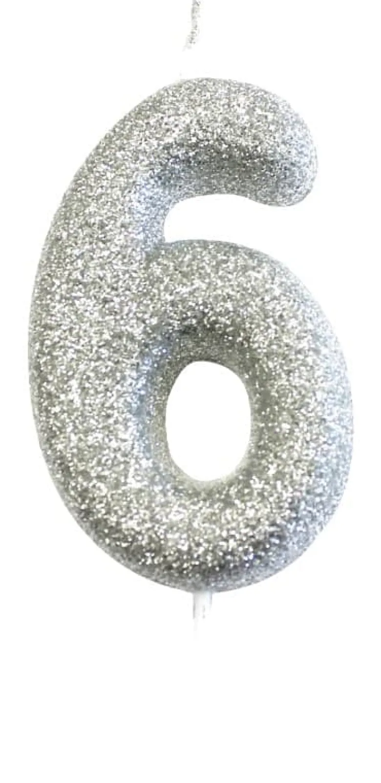 Sølv Tal Kagelys m/Glitter 6.5 cm - 6 Tal
