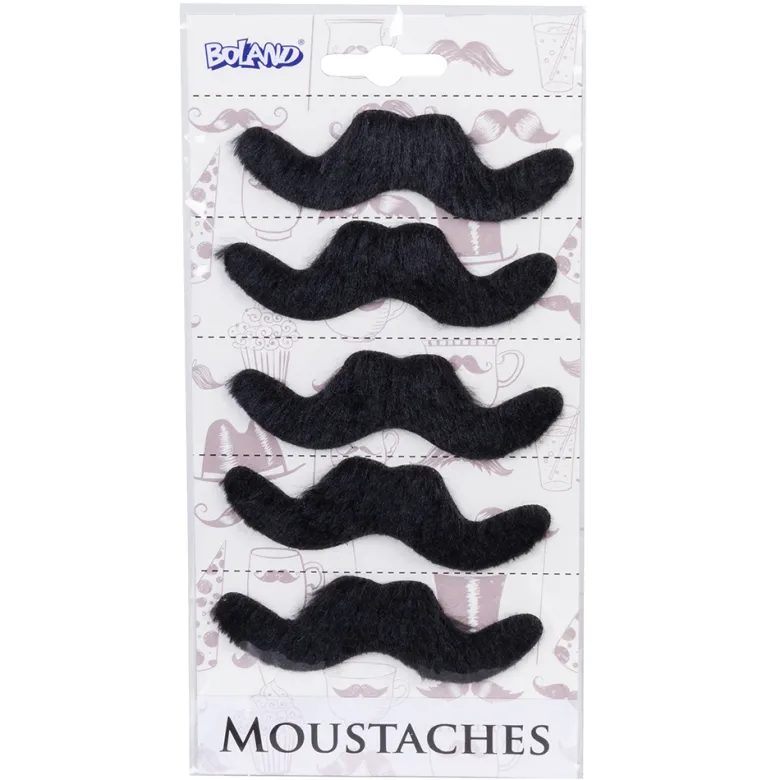 Sorte Moustaches, 5 stk.