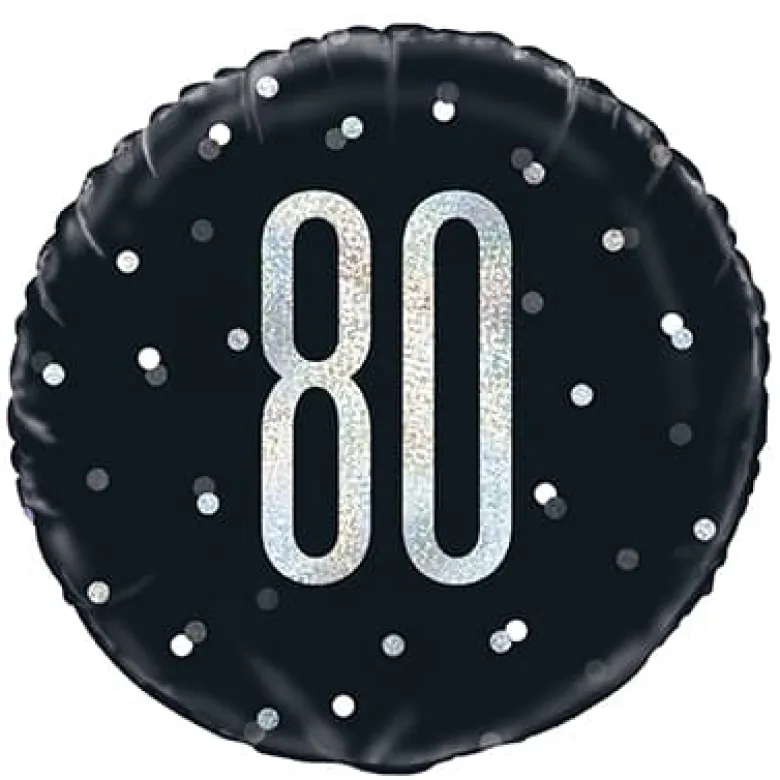 Sort Glitz Fødselsdags Folieballon, 80 År