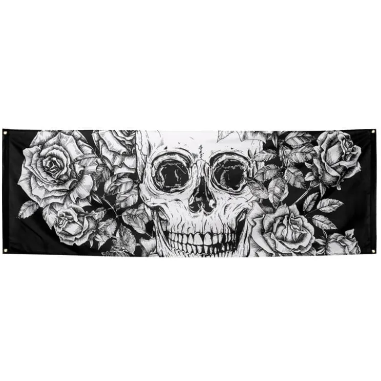 Sort/Hvidt Day of the Dead Flagbanner, 220 x 74 cm