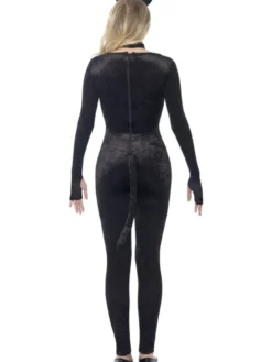 Sort Katte Polyester-Velour Catsuit, Teen