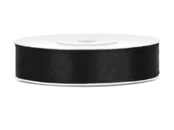 Sort Satinbånd 12 mm, 25 meter