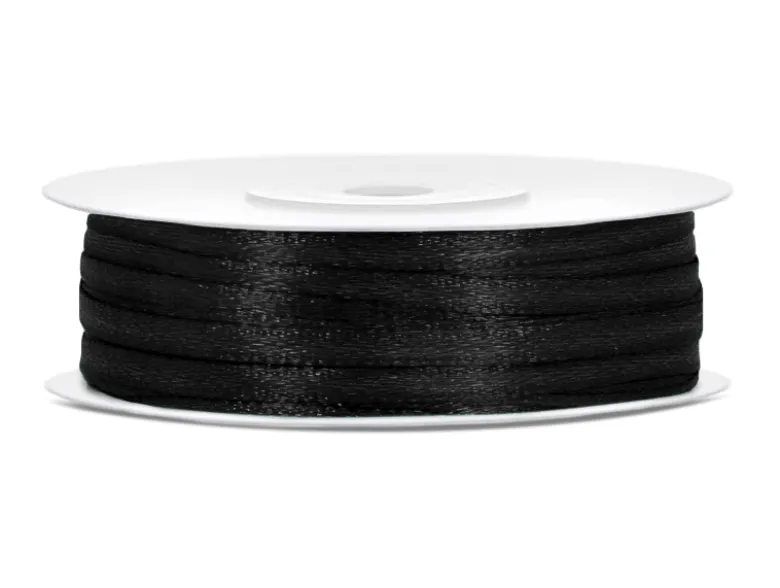 Sort Satinbånd, 50M X 3mm