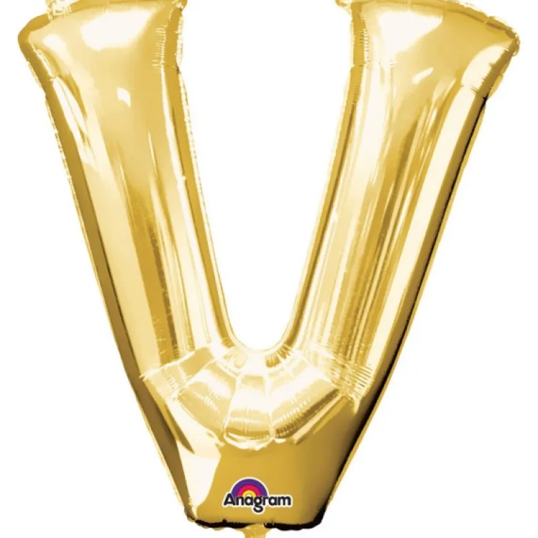 Stor Guld Folie Ballon - Bogstav ''V''