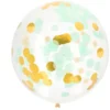 Stor Konfetti Ballon Med Guld & Mint, 1 stk.