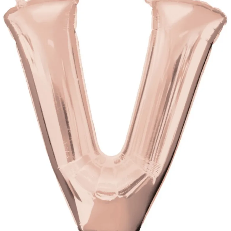 Stor Rosegold Folie Ballon - Bogstav ''V''