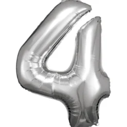 Stor Sølv Folie Tal Ballon (88cm.) - 4 Tal