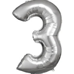 Stor Sølv Folie Tal Ballon (88cm.) - 3 Tal