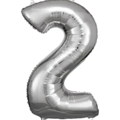 Stor Sølv Folie Tal Ballon (88cm.) - 2 Tal